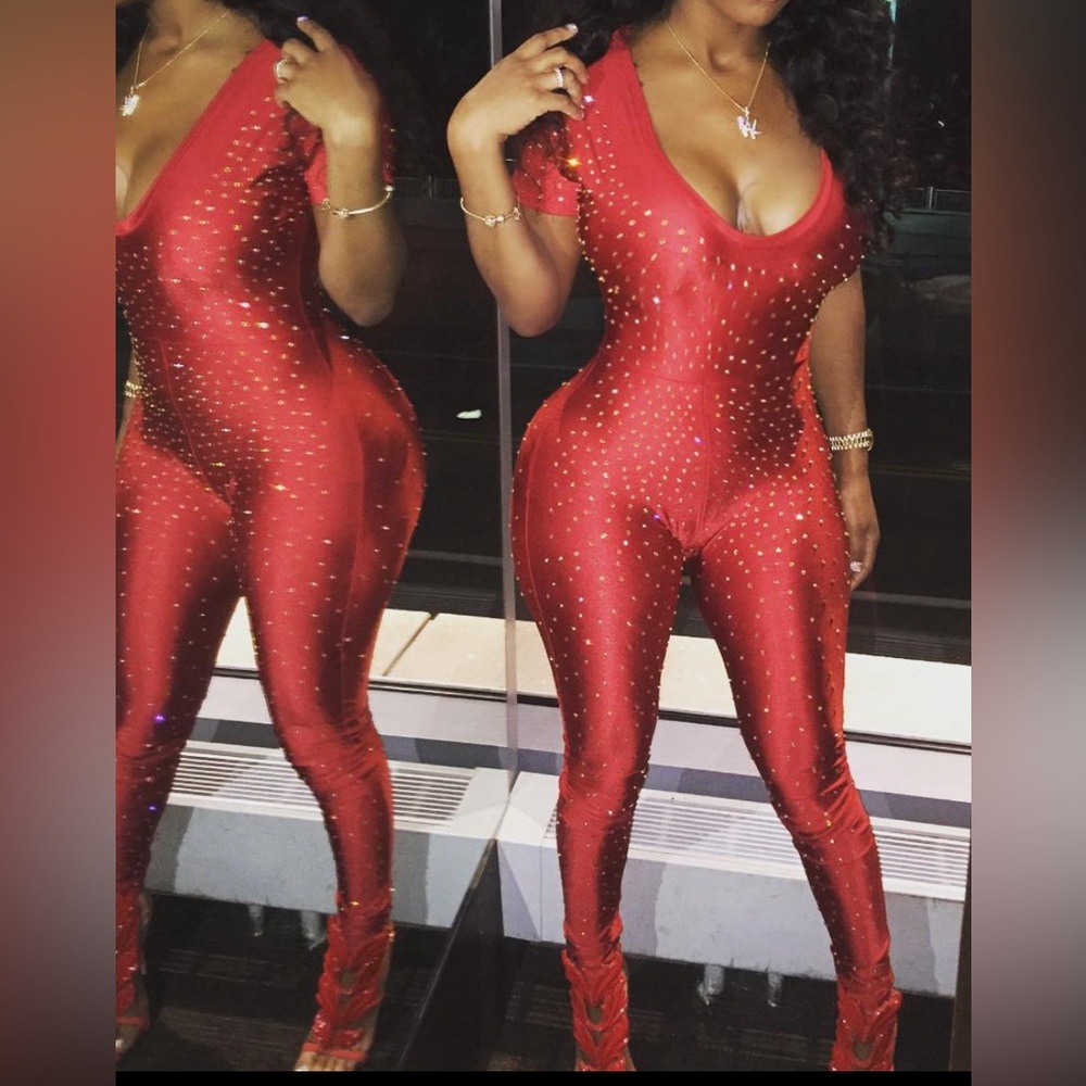 Custom jumpsuit w/ 100% Swarovski crystals hand placed